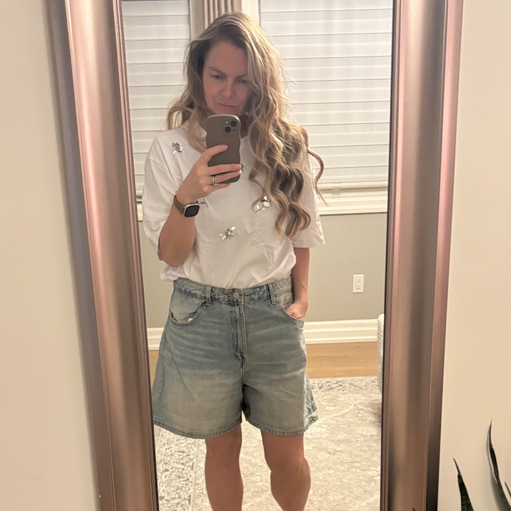 Zara White Embellished T-Shirt